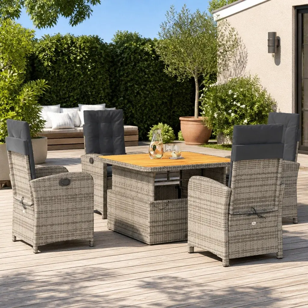 Garden Dining Set Grey 5 Piece Outdoor Furniture with Cushions Adjustable Backrest