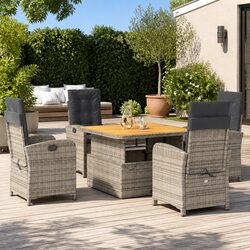 Garden Dining Set 5 Piece Outdoor Furniture with Cushions Grey Rattan