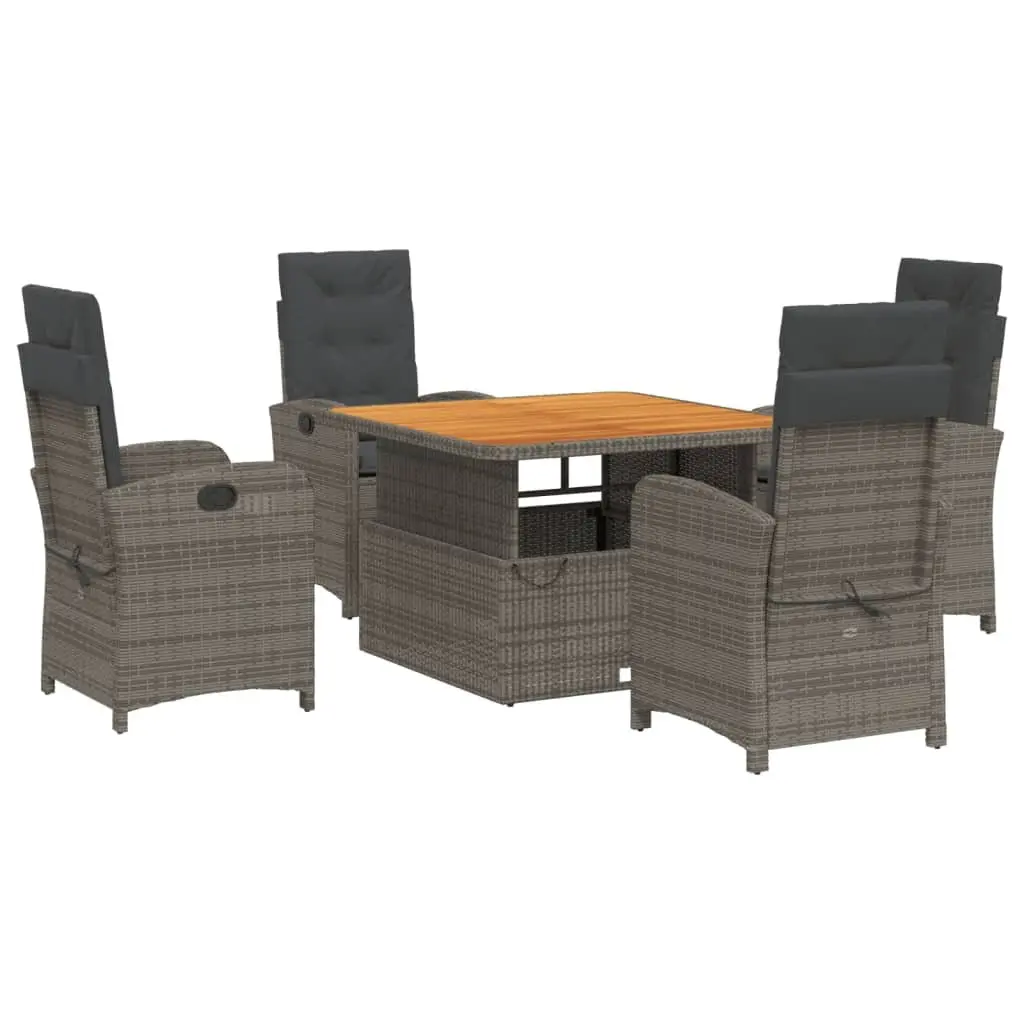 Garden Dining Set Grey 5 Piece Outdoor Furniture with Cushions Adjustable Backrest