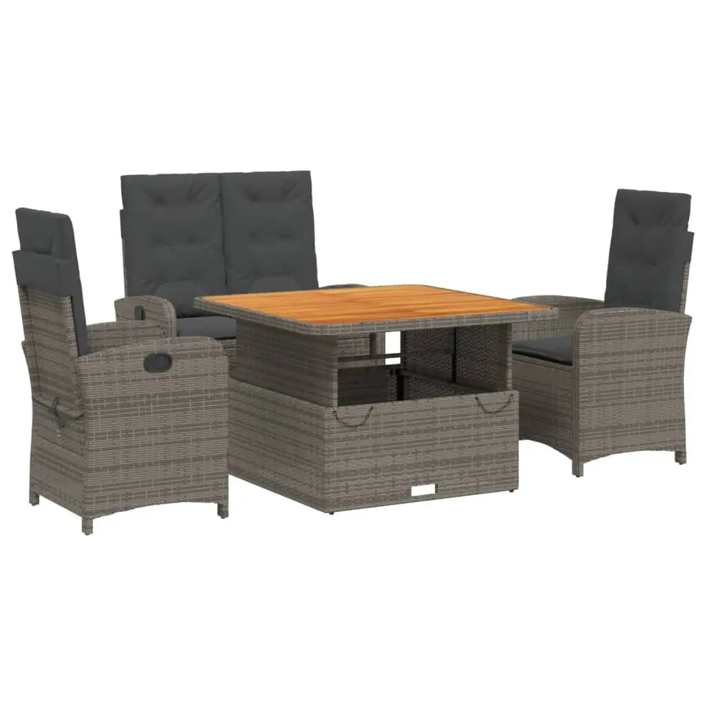 Garden Dining Set 4 Piece Outdoor Furniture Grey Poly Rattan with Cushions