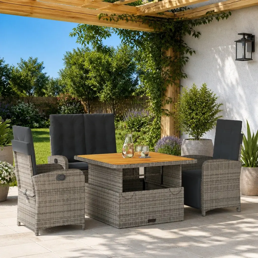 Garden Dining Set 4 Piece Outdoor Furniture Grey Poly Rattan Chairs Table