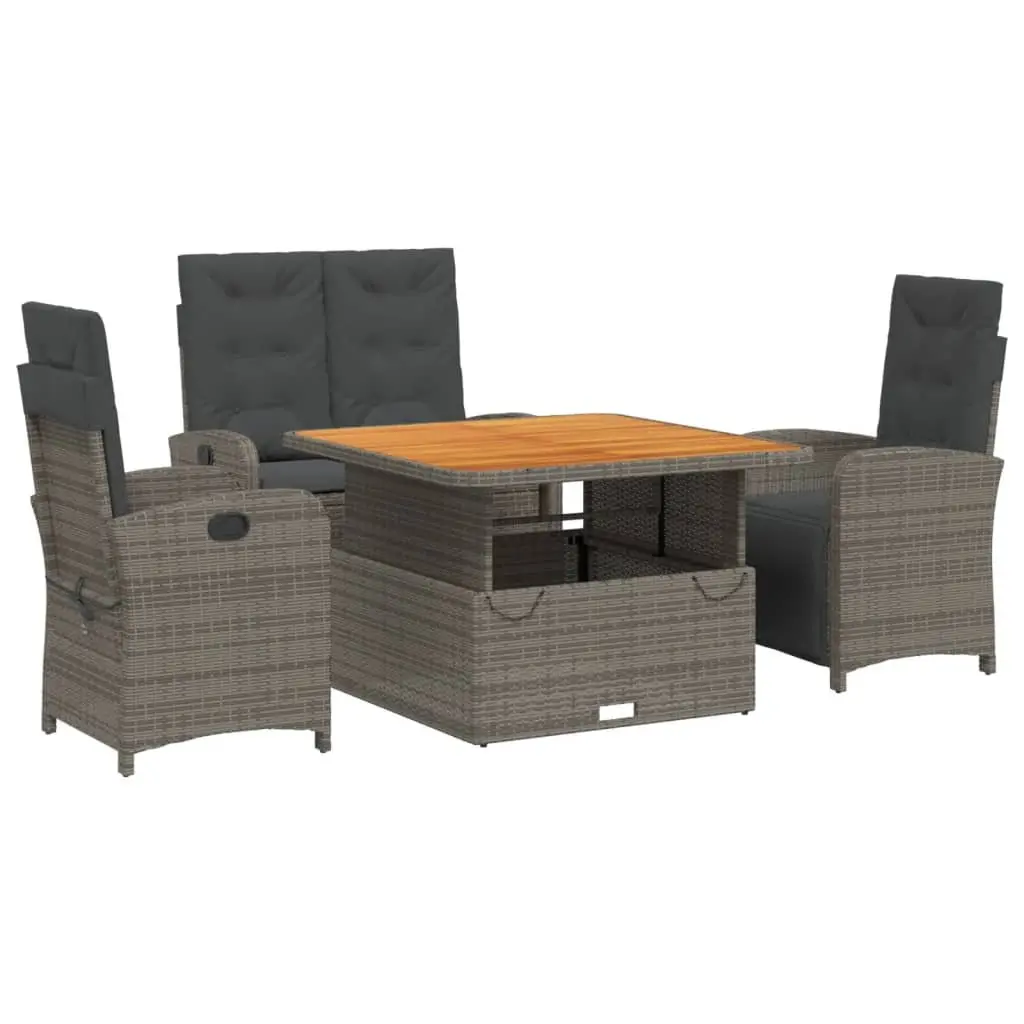 Garden Dining Set 4 Piece Outdoor Furniture Grey Poly Rattan Chairs Table