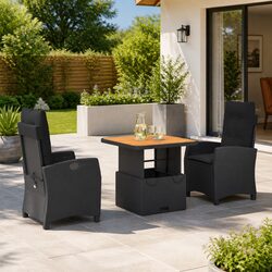 Concise Black Poly Rattan Outdoor Dining Set – 3 Pieces