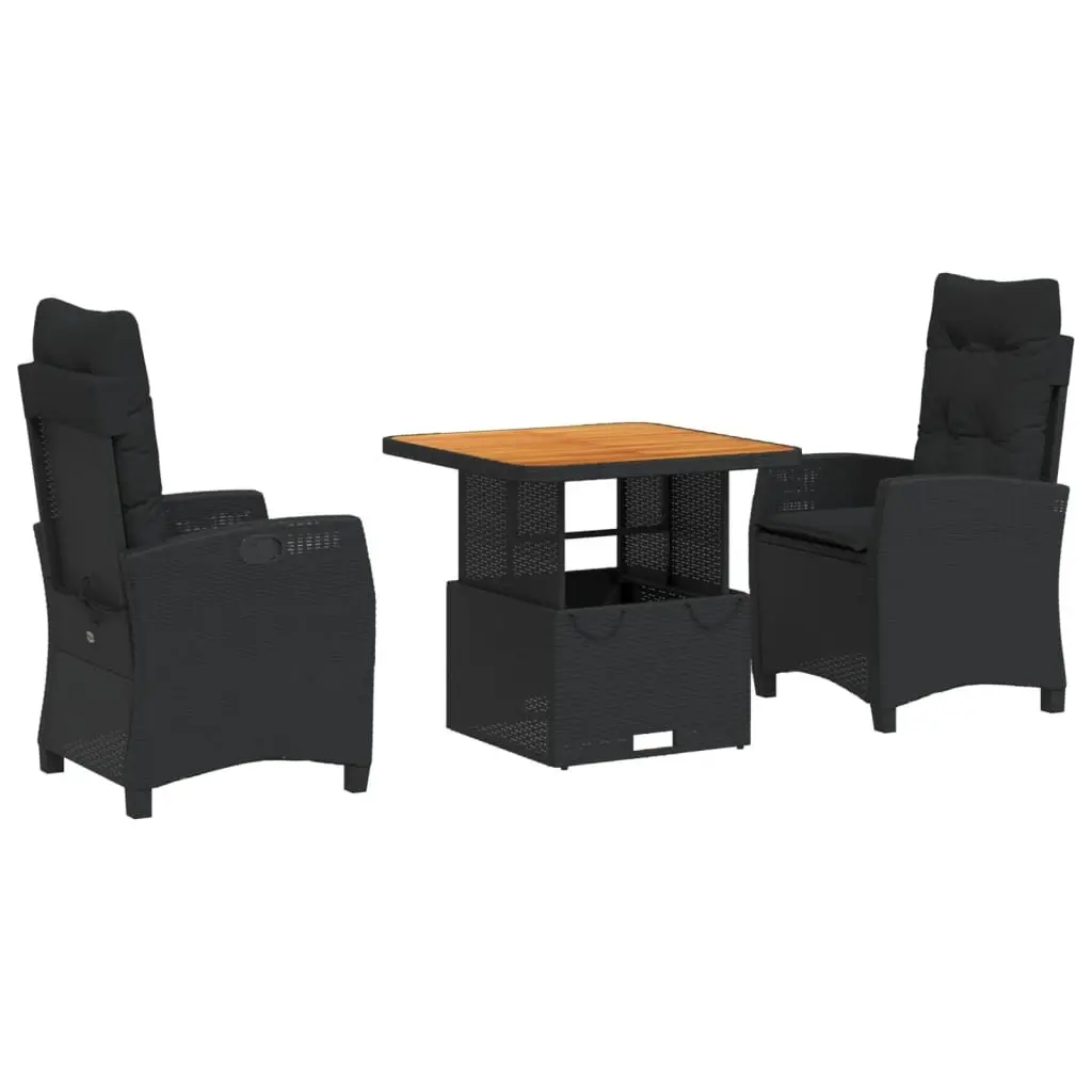 Outdoor Dining Set Black 3 Piece Garden Furniture with Cushions