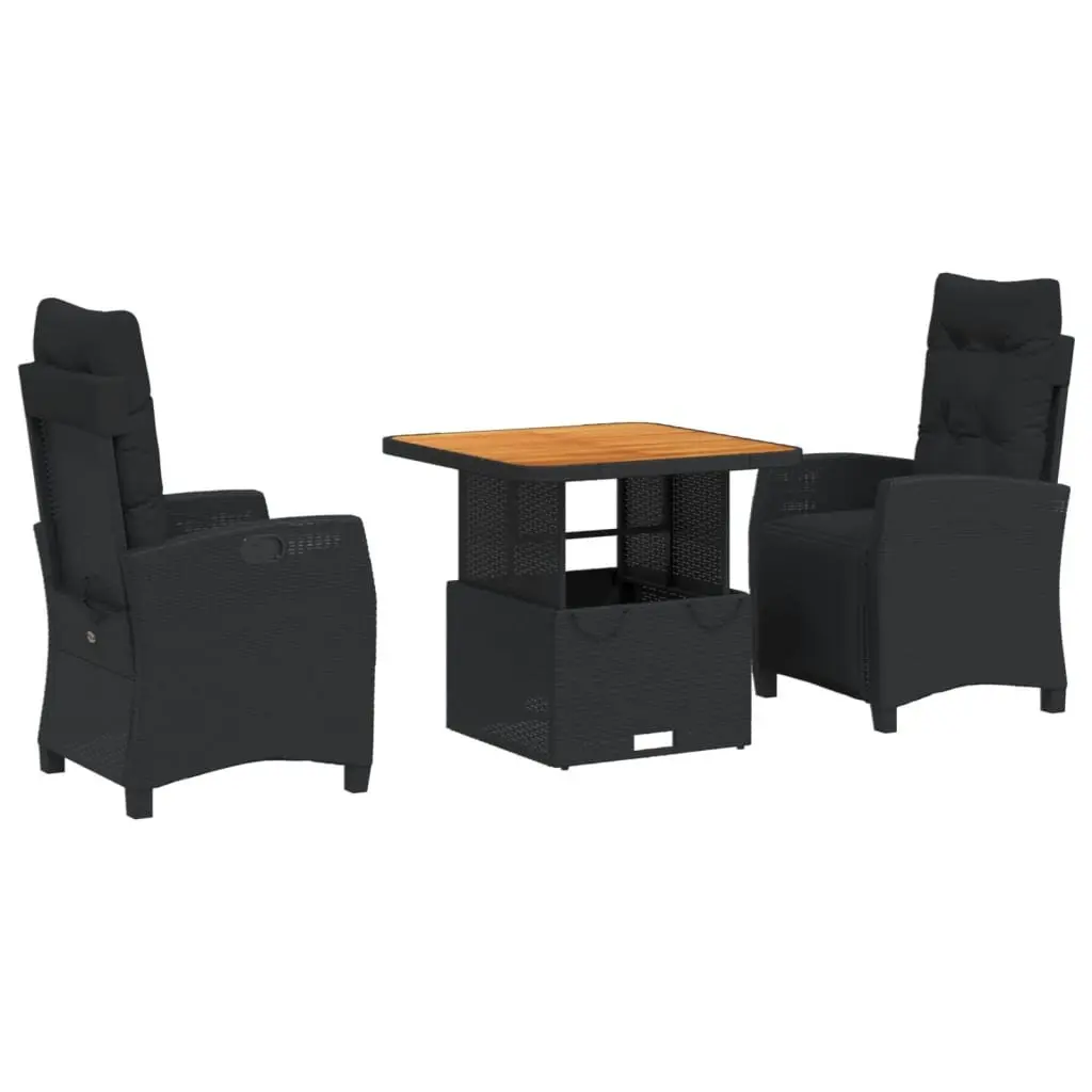 Garden Dining Set 3 Piece Outdoor Furniture Black Poly Rattan Adjustable