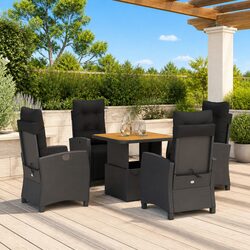 Concise 5 Piece Black Rattan Dining Set for Outdoors