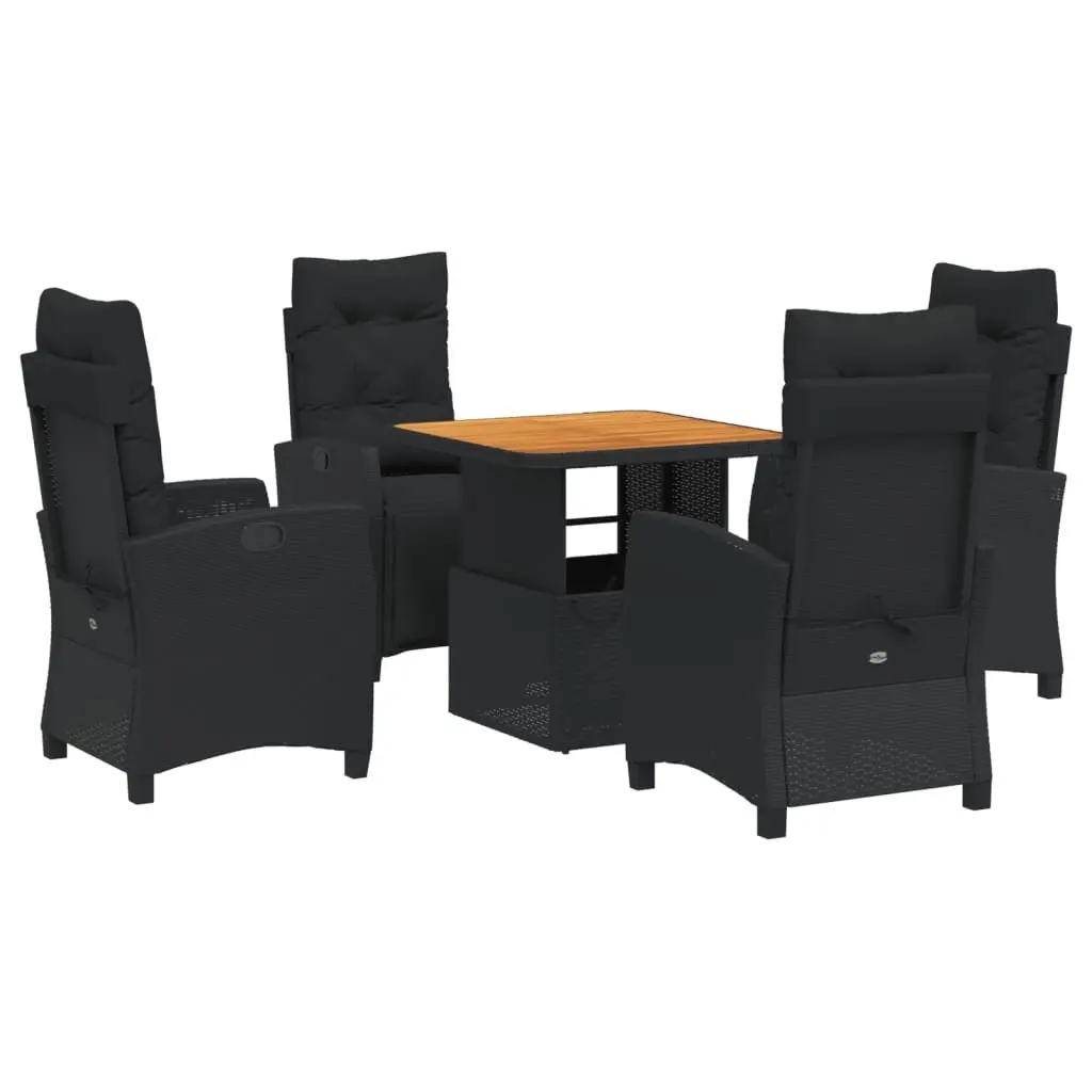 Garden Dining Set Black 5 Piece Outdoor Furniture Adjustable Backrest Convertible Table