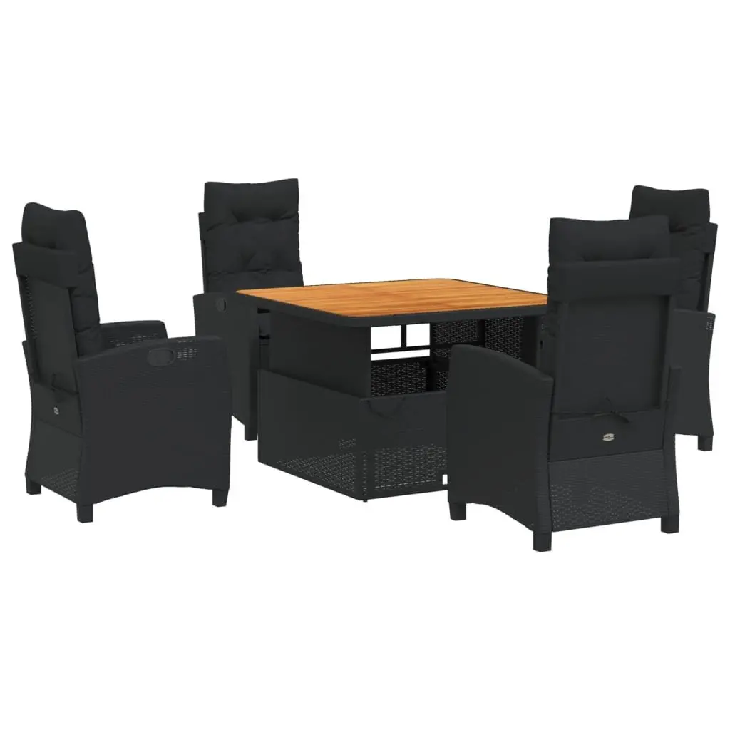 Outdoor Dining Set Black Poly Rattan 5 Piece Adjustable Table with Cushions