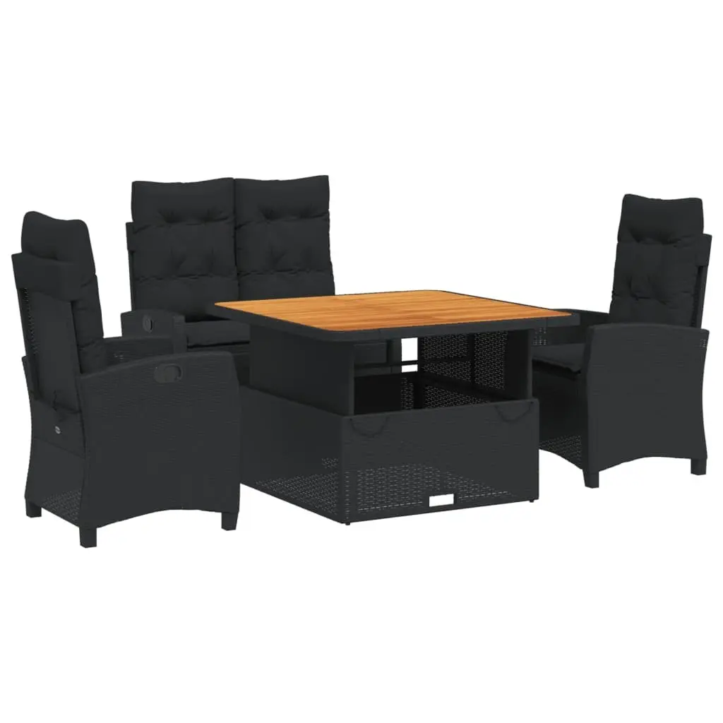 Outdoor Dining Set Black 4 Piece Poly Rattan with Cushions