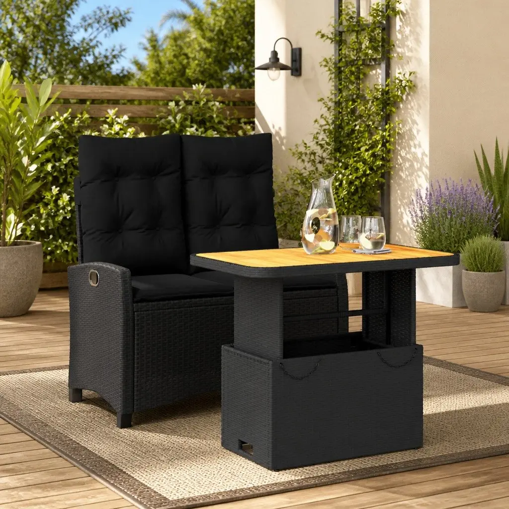 Garden Dining Set 2 Piece Outdoor Furniture Black Poly Rattan Adjustable