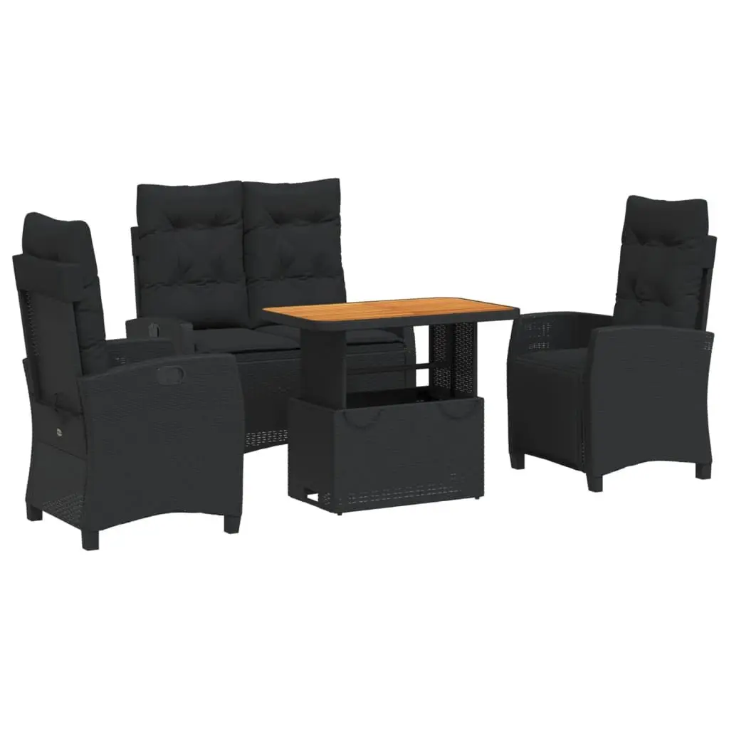 Garden Dining Set Black 4 Piece Outdoor Furniture Adjustable Backrest Lift-Top Table