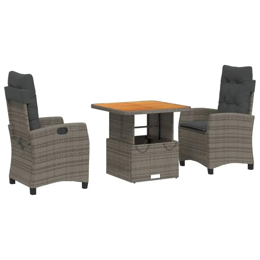 Garden Dining Set 3 Piece Outdoor Furniture Grey Poly Rattan with Cushions