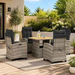 Garden Dining Set 5 Piece Outdoor Furniture with Cushions Grey Poly Rattan
