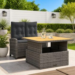 Garden Dining Set 2 Piece Outdoor Furniture Grey Poly Rattan Adjustable Backrest