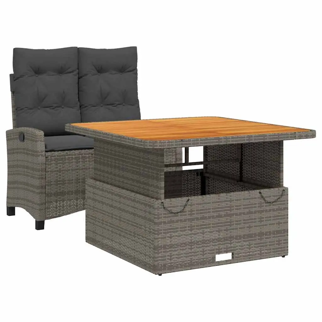 Garden Dining Set Grey 2 Piece Adjustable Backrest PE Rattan