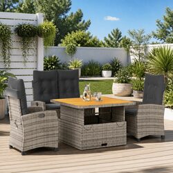 Garden Dining Set 4 Piece Grey Poly Rattan Outdoor Patio Furniture with Cushions