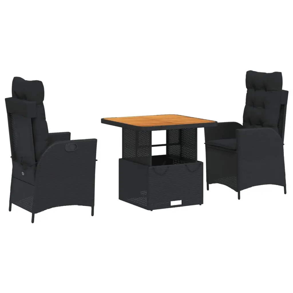 Garden Dining Set 3 Piece Outdoor Furniture Black Poly Rattan Adjustable Table