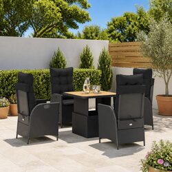 Outdoor Dining Set 5 Piece Garden Furniture Black Poly Rattan with Cushions