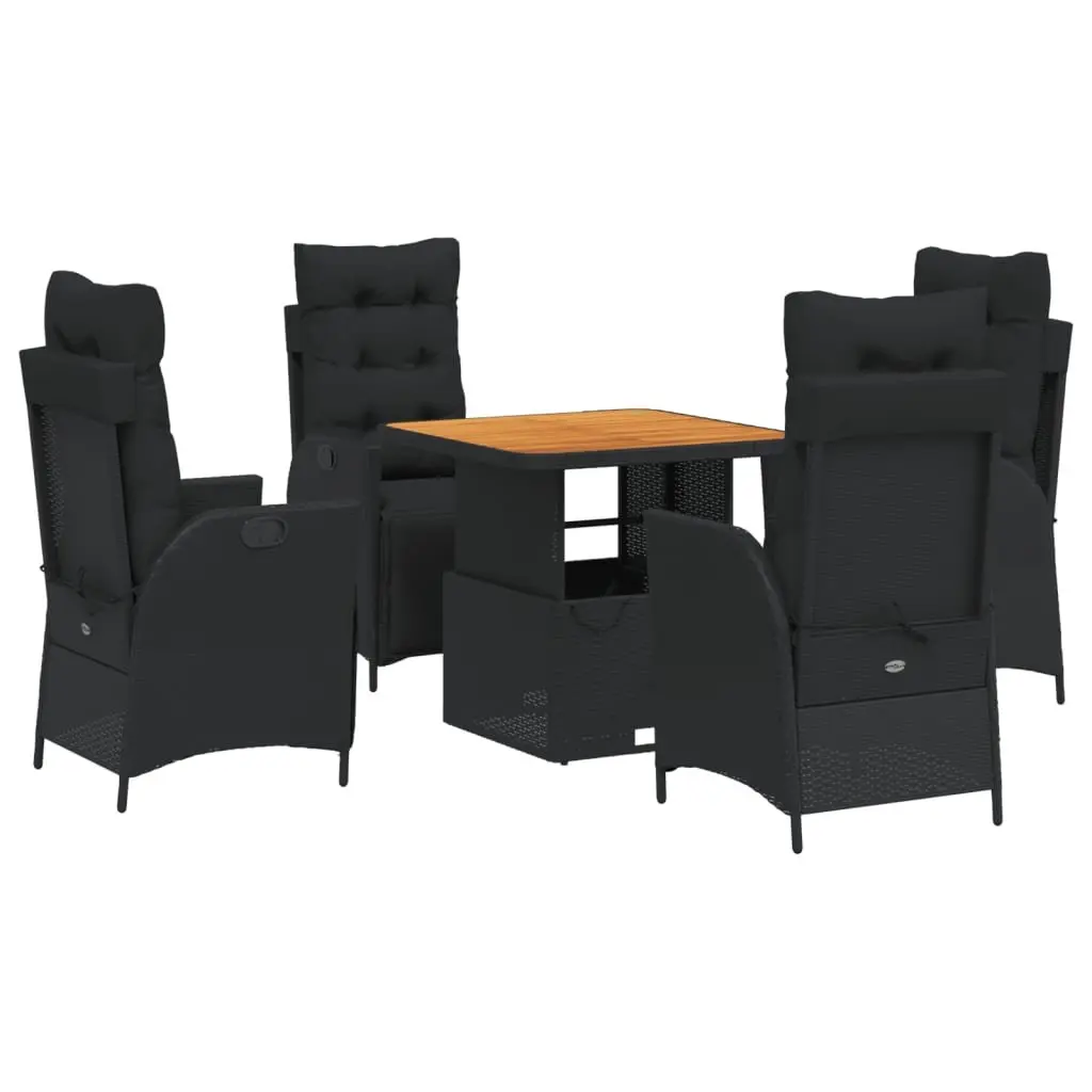 5 Piece Garden Dining Set Outdoor Furniture Black Poly Rattan Chair Table