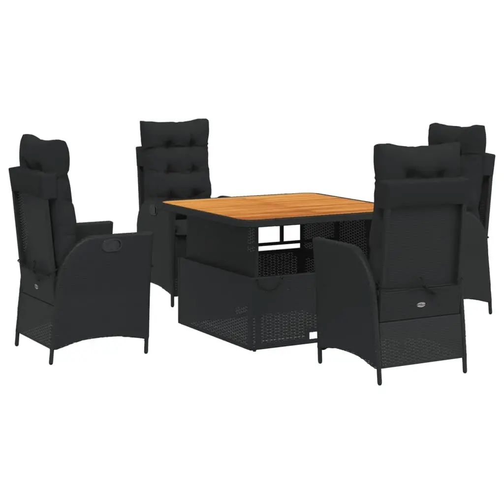 Garden Dining Set 5 Piece Outdoor Furniture Black Poly Rattan with Cushions