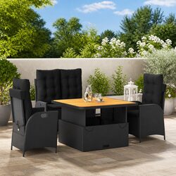 Garden Dining Set 4 Piece Outdoor Furniture Black Poly Rattan Adjustable