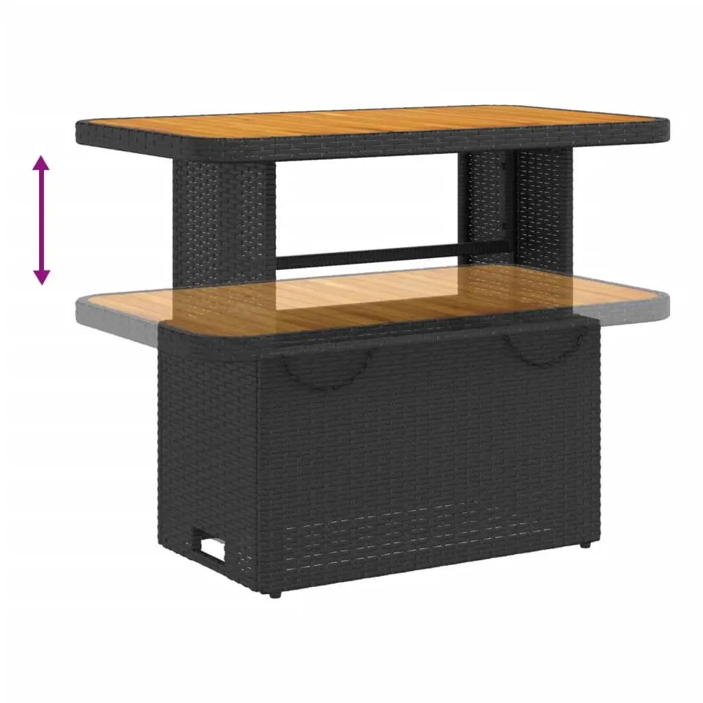 Garden Dining Set Black 4 Piece Outdoor Furniture Adjustable Backrest Lift-Top Table Removable Cushions