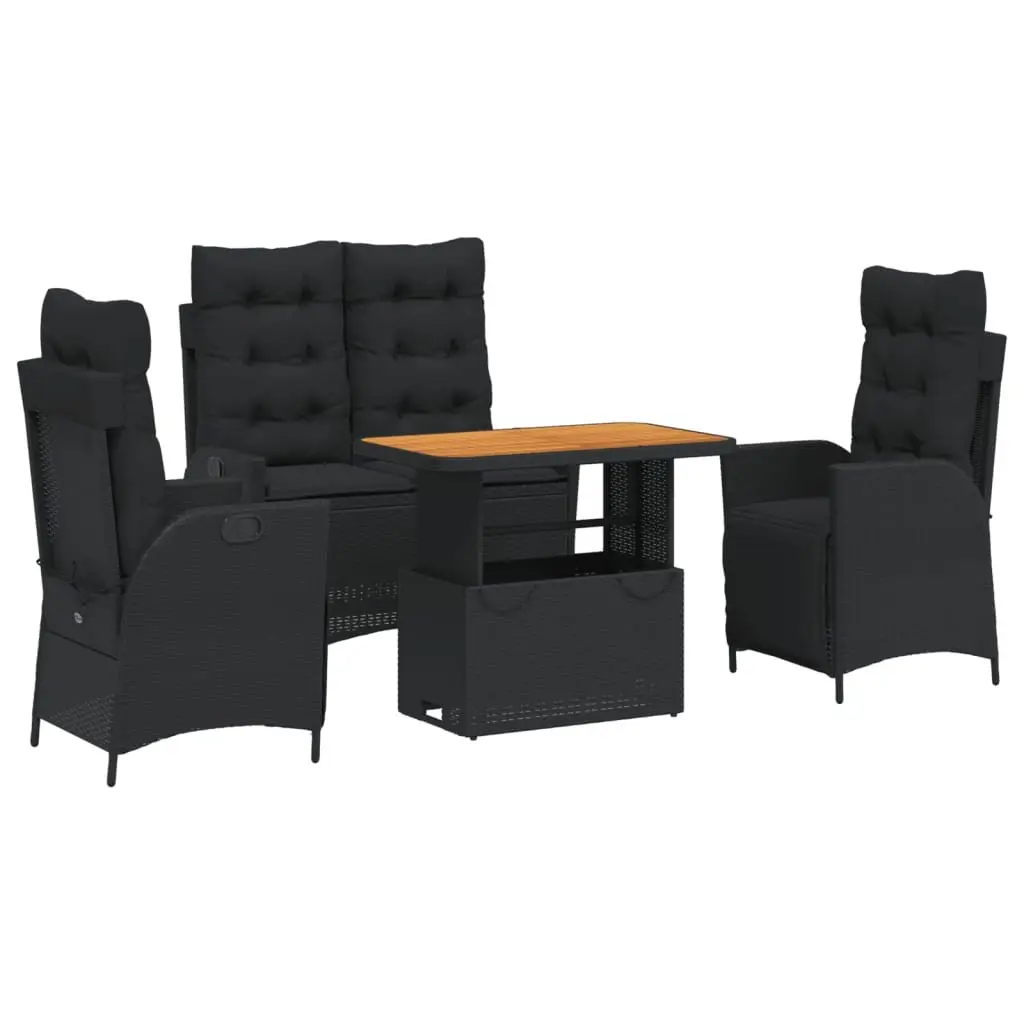 Garden Dining Set 4 Piece Outdoor Furniture Black Poly Rattan with Cushions