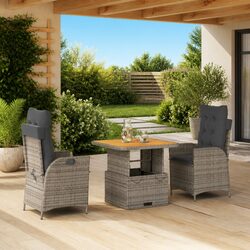 Concise Garden Dining Set: 3 Pieces, Adjustable, Grey