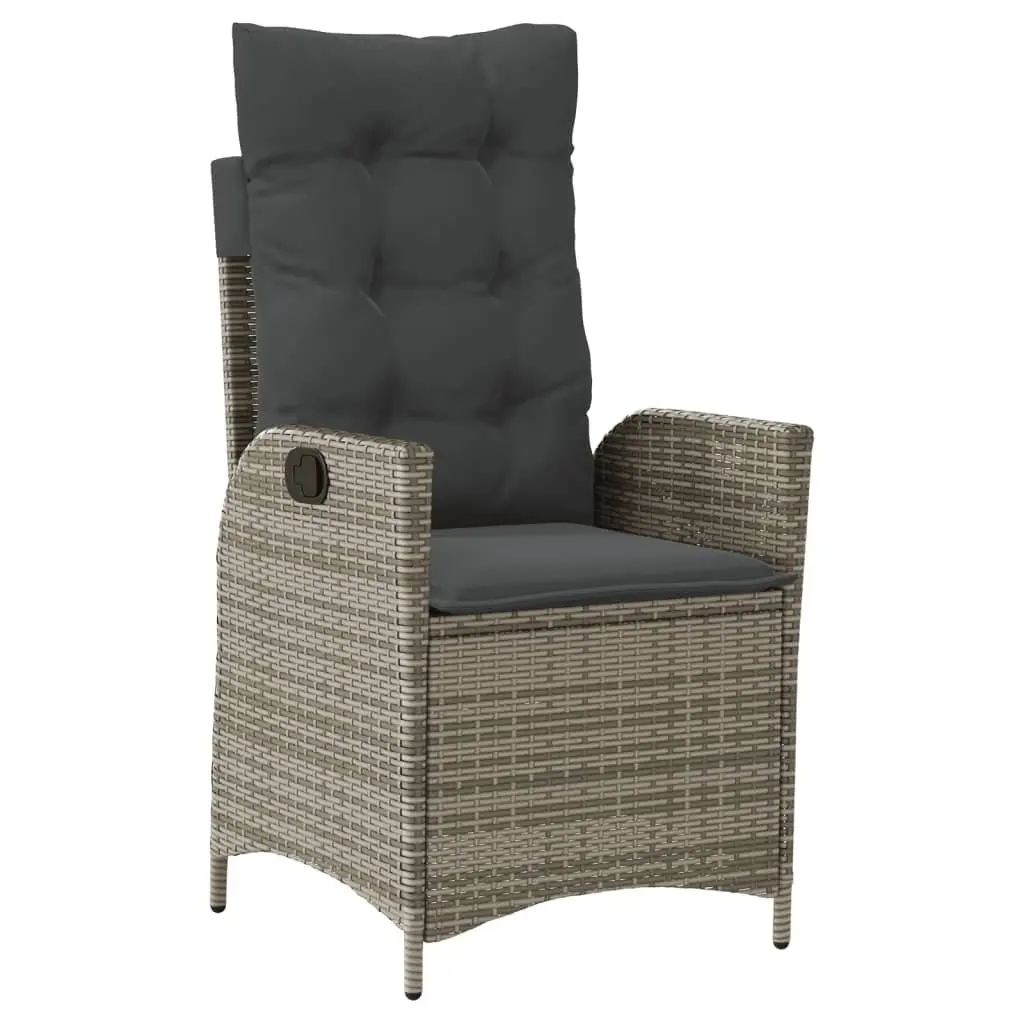 Garden Dining Set 3 Piece Outdoor Furniture Grey Poly Rattan Adjustable Cushions