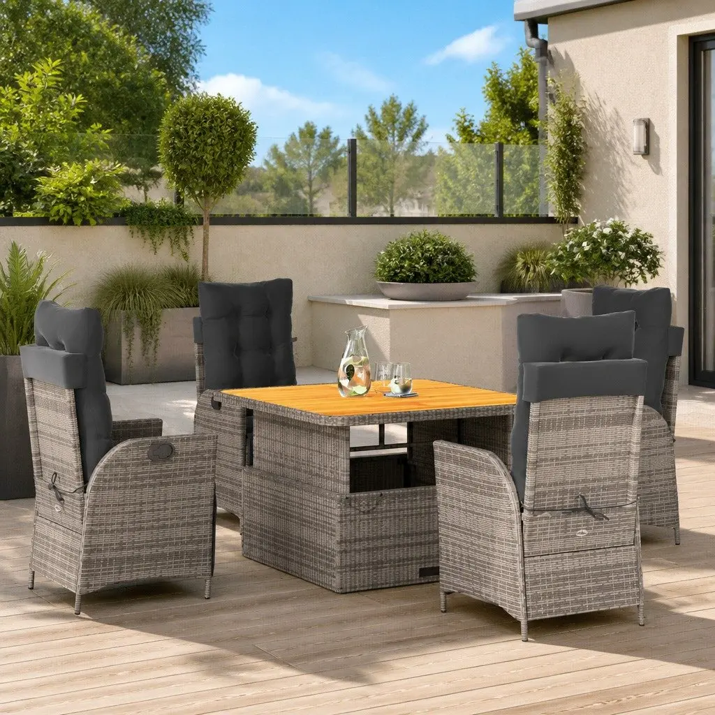 Garden Dining Set 5 Piece Outdoor Furniture Poly Rattan Grey Cushions Patio