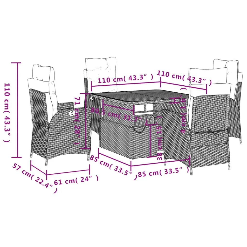 Garden Dining Set 5 Piece Outdoor Furniture Poly Rattan Grey Cushions Patio