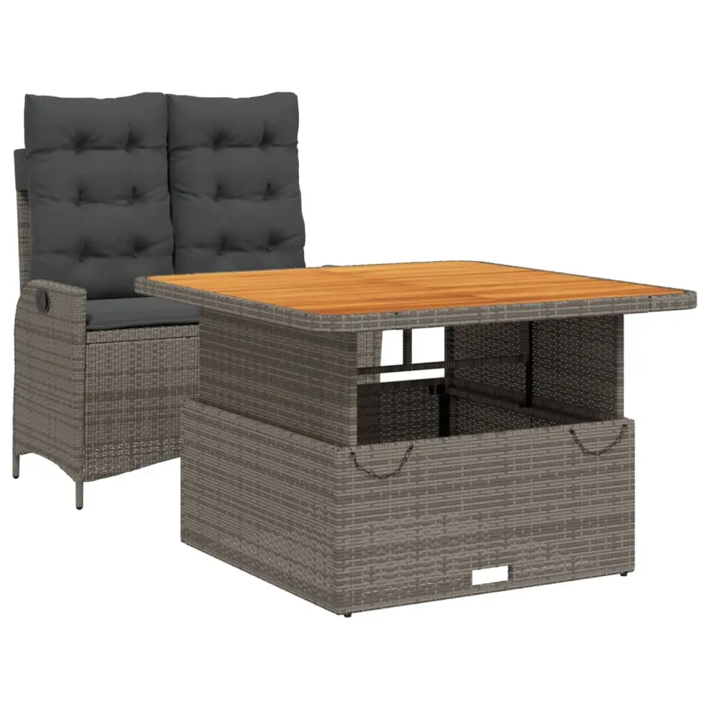 Garden Dining Set 2 Piece Outdoor Furniture with Cushions Grey Rattan Patio