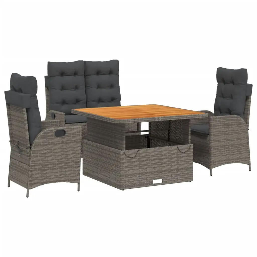 Grey Poly Rattan Garden Dining Set 4 Piece Outdoor Furniture with Cushions