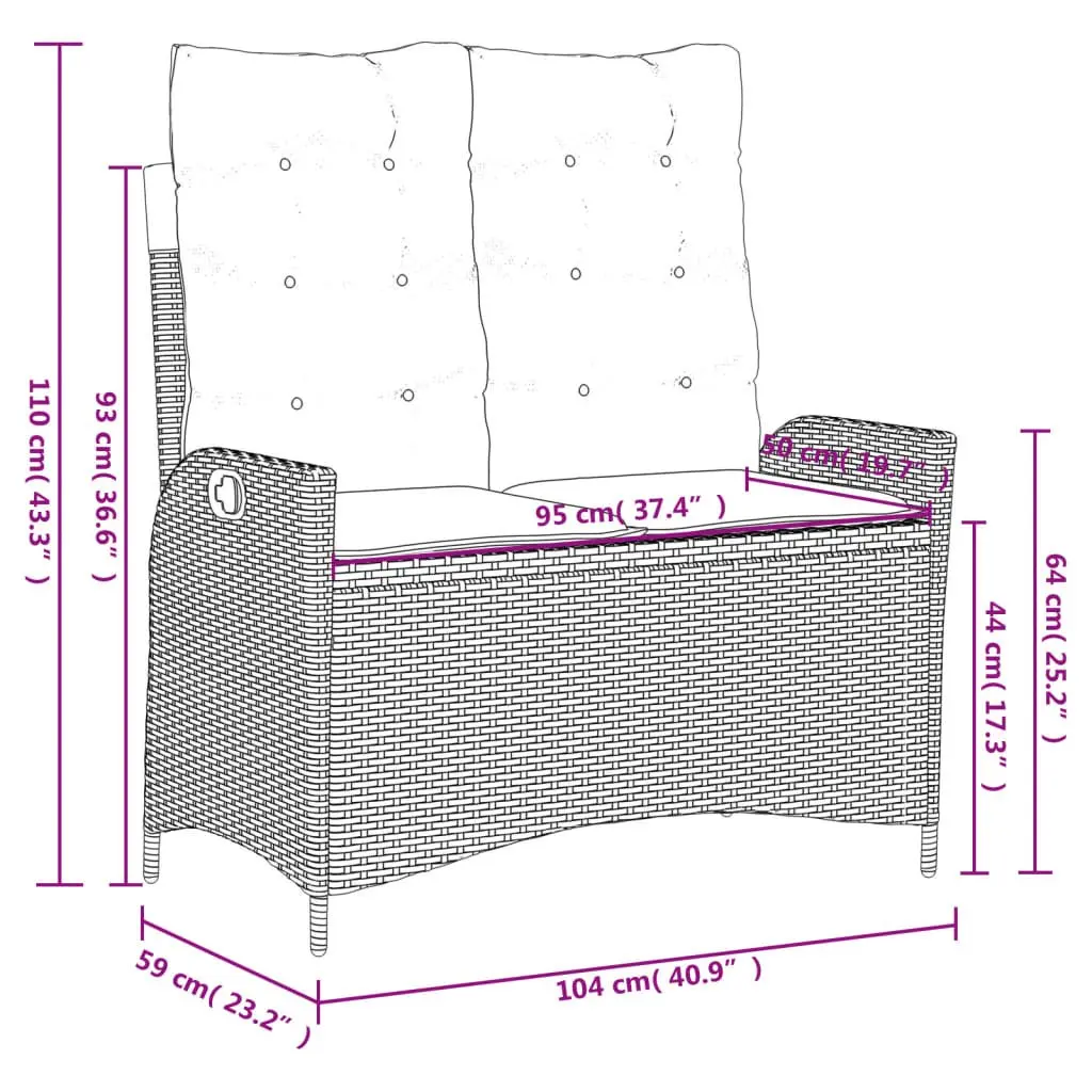 Garden Dining Set 2 Piece Grey Poly Rattan Outdoor Furniture with Cushions