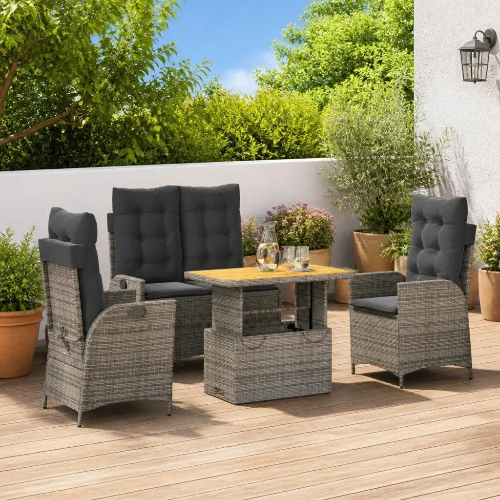 Garden Dining Set Grey 4 Piece Adjustable Backrest Lift Top Table with Cushions
