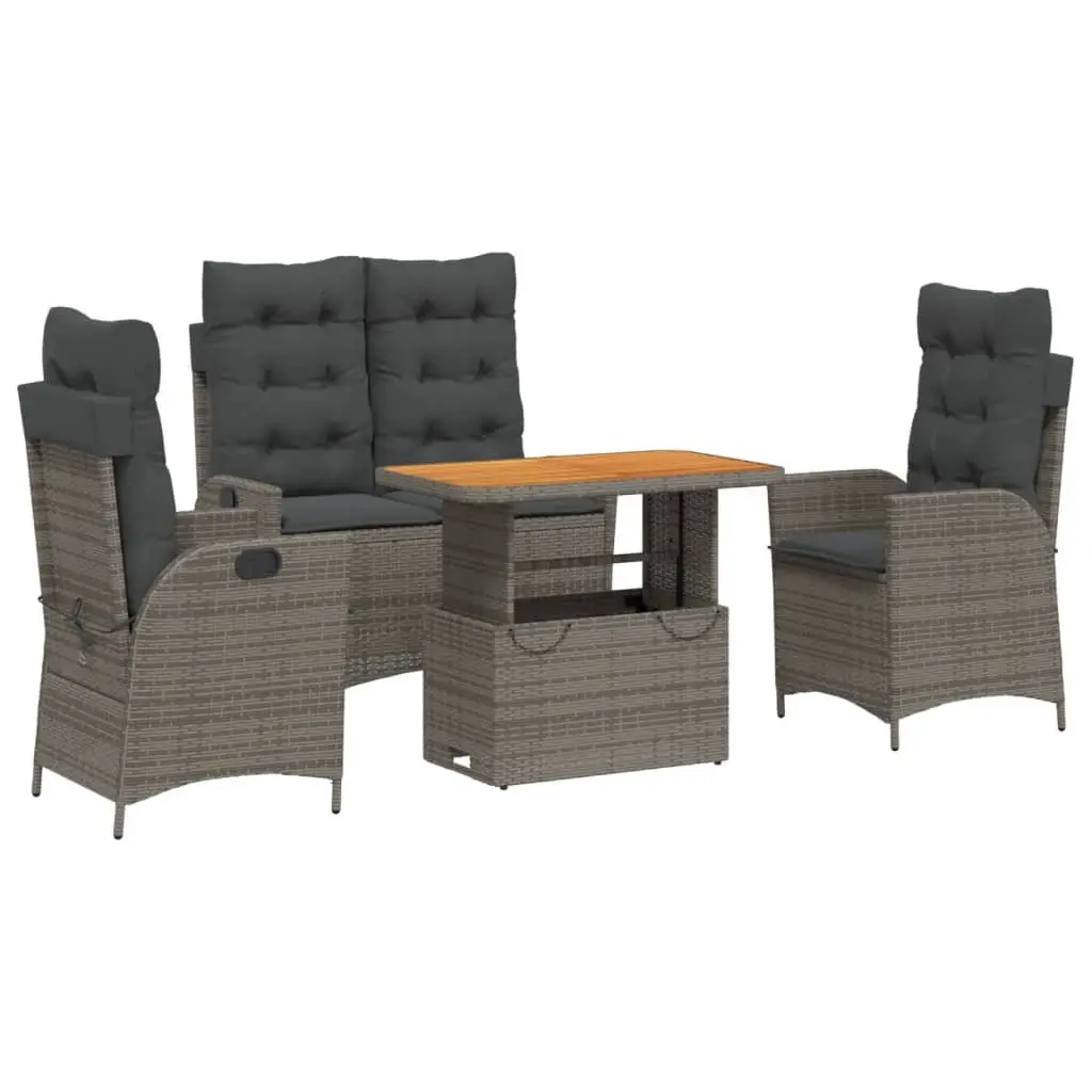 Garden Dining Set Grey 4 Piece Adjustable Backrest Lift Top Table with Cushions