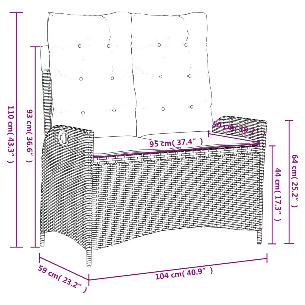 Garden Dining Set Grey 4 Piece Adjustable Backrest Lift Top Table with Cushions