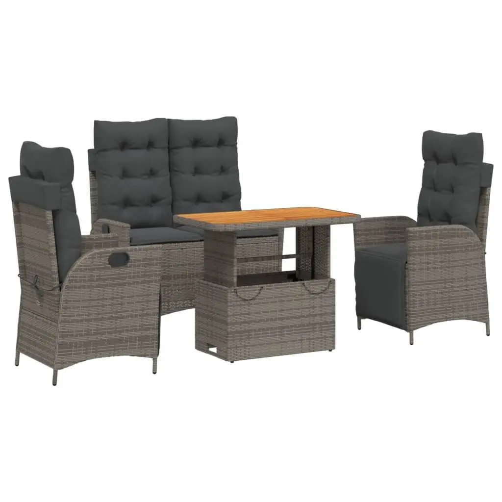 4 Piece Garden Dining Set Adjustable Backrest Lifting Table Grey Cushioned