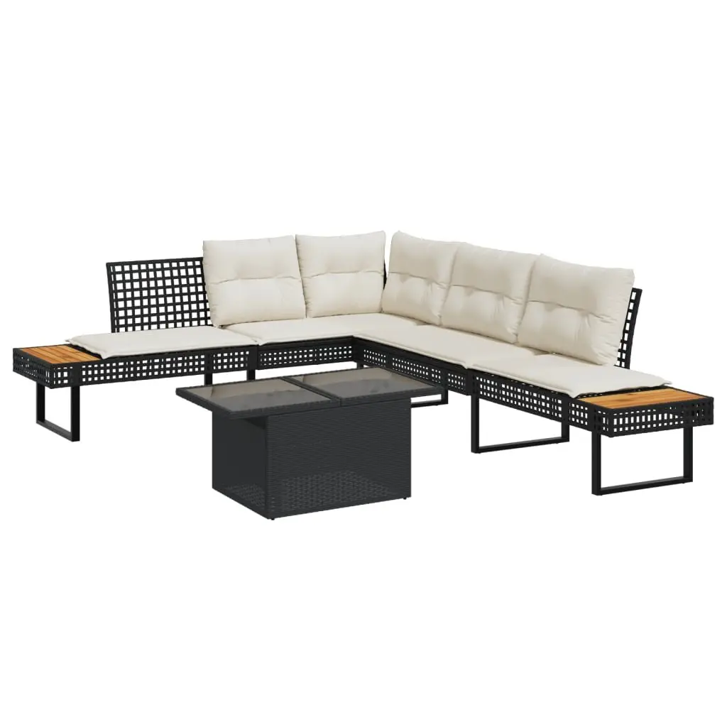 2 Piece Outdoor Garden Sofa Set Black with Cushions Adjustable Glass Coffee Dining Table