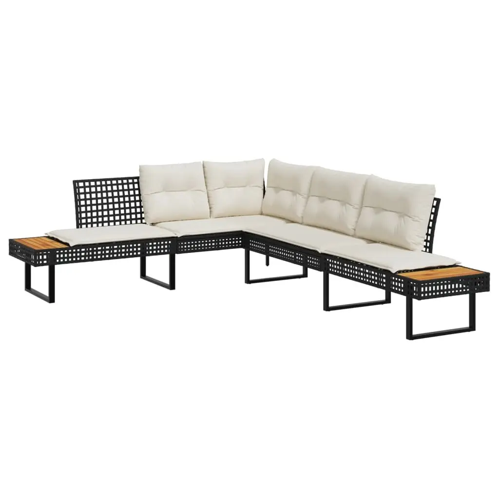 2 Piece Outdoor Garden Sofa Set Black with Cushions Adjustable Glass Coffee Dining Table