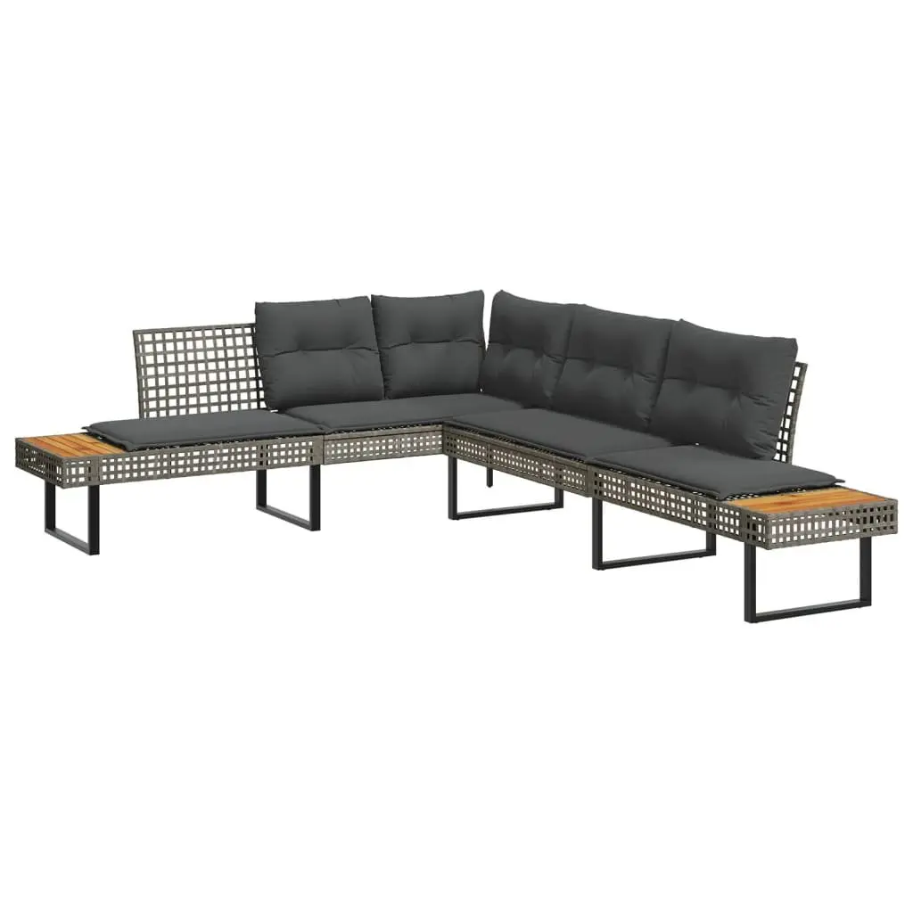 2 Piece Garden Sofa Set Grey Poly Rattan Cushions Outdoor Furniture