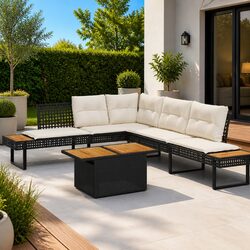 Concise Black Rattan Garden Sofa Set for Outdoors