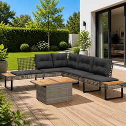 Garden Sofa Set 2 Piece Grey Outdoor Furniture Patio Seating with Cushions