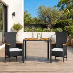 Outdoor Dining Set 3 Piece Garden Furniture Black Poly Rattan with Cushions