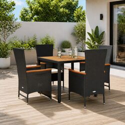 5 Piece Outdoor Dining Set Black Poly Rattan Garden Furniture Patio Seats Table