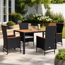Garden Dining Set 5 Piece Black Poly Rattan Outdoor Furniture with Cushions
