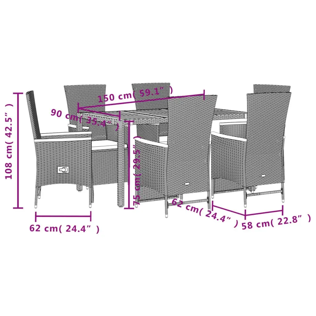 Garden Dining Set 7 Piece Outdoor Furniture Poly Rattan Patio Chairs Table