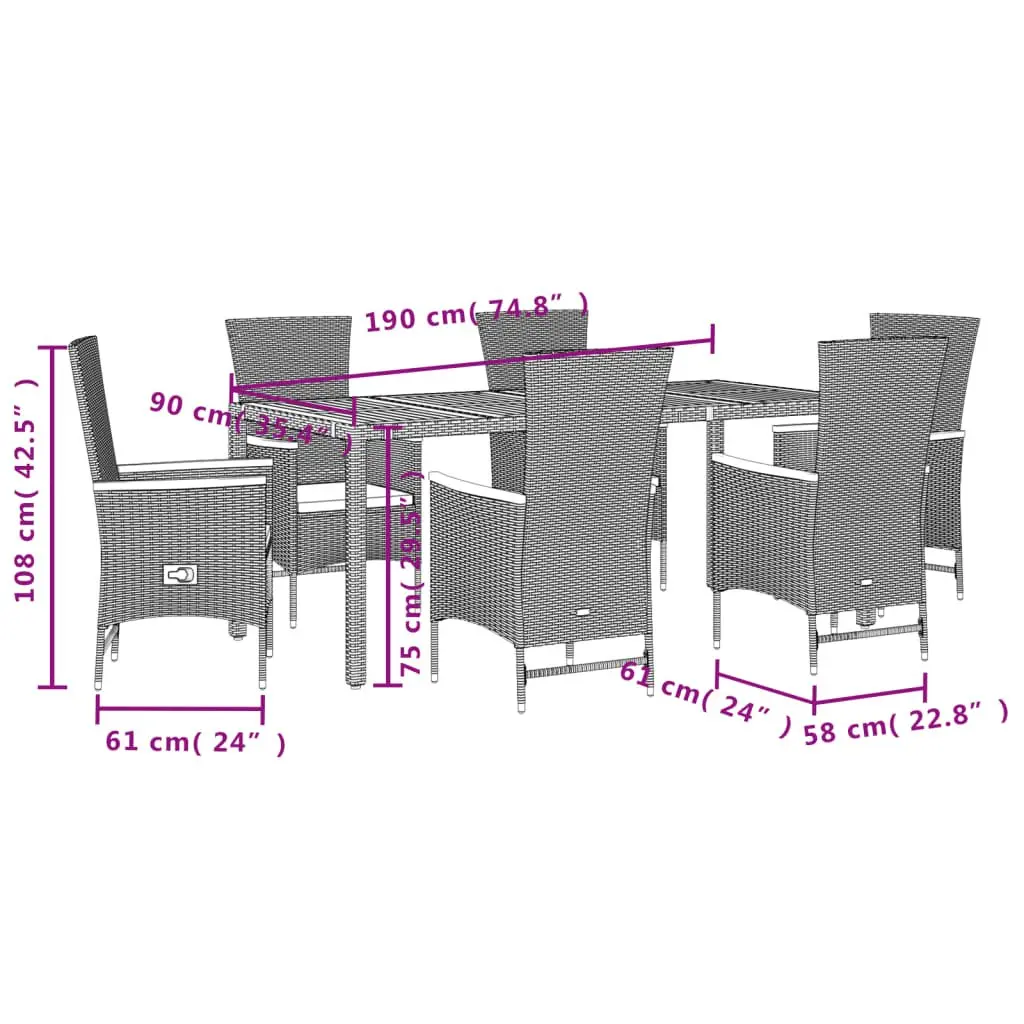 Garden Dining Set 7 Piece Outdoor Furniture Black Poly Rattan Chair Table Patio