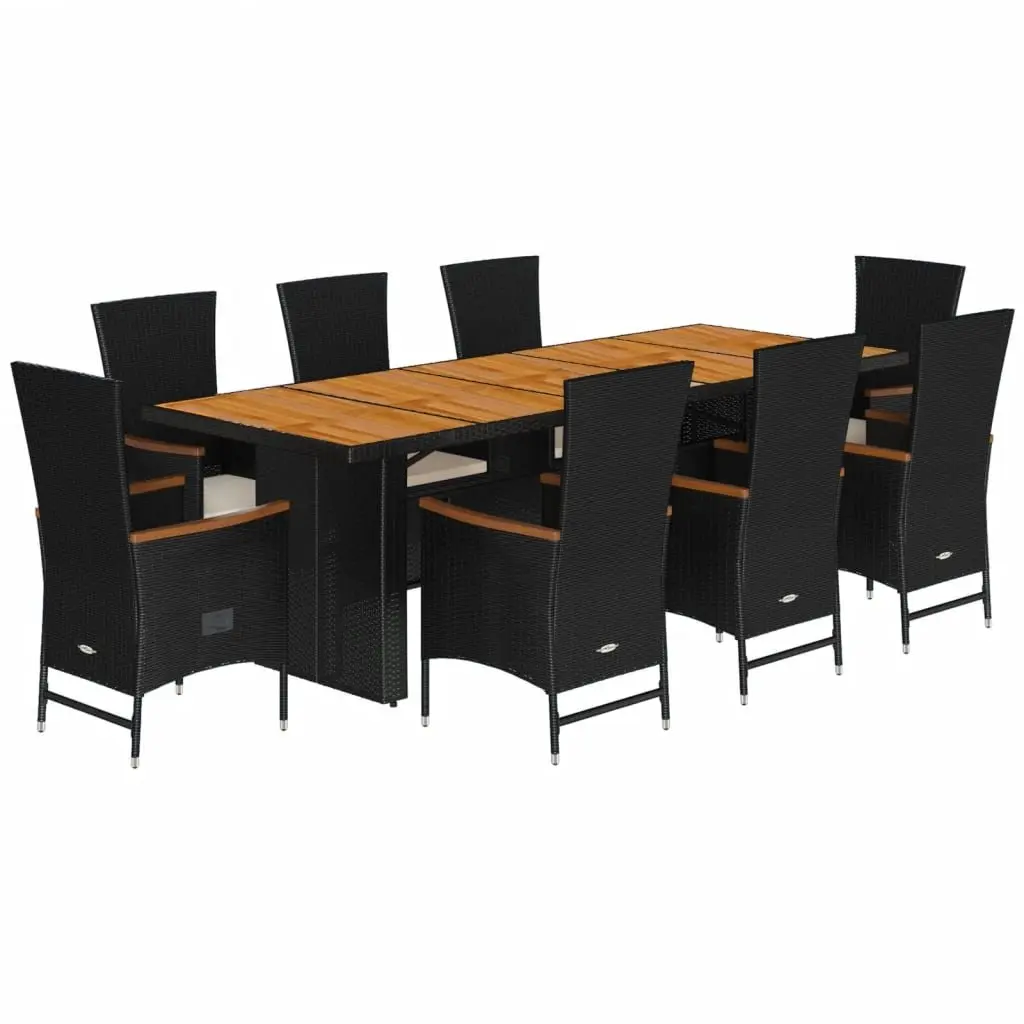 Garden Dining Set Black 9 Piece Poly Rattan Outdoor Furniture with Cushions