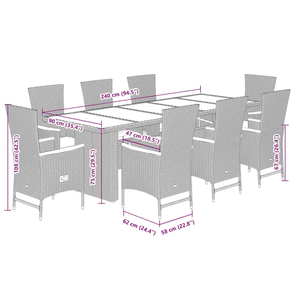 Garden Dining Set Black 9 Piece Poly Rattan Outdoor Furniture with Cushions
